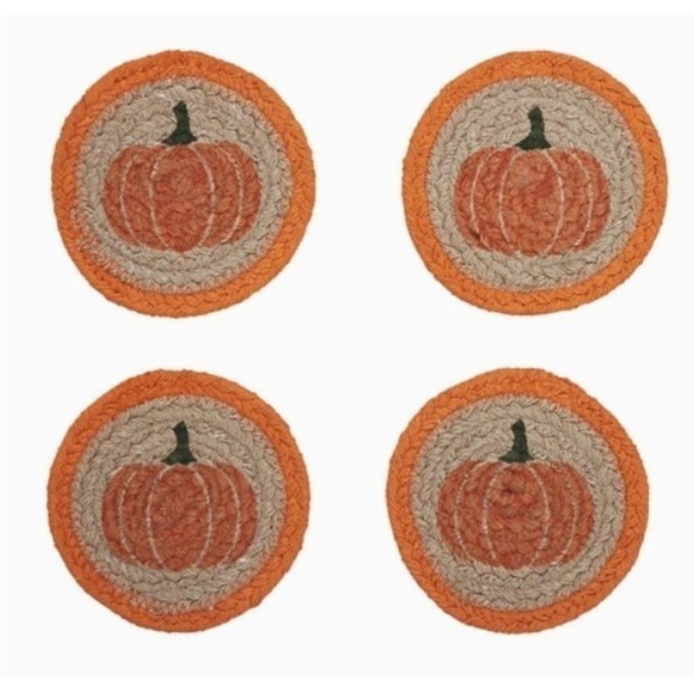 AUTUMN PUMPKIN 100% Natural Braided Jute Coaster Set of 4 by VHC‎ Brands